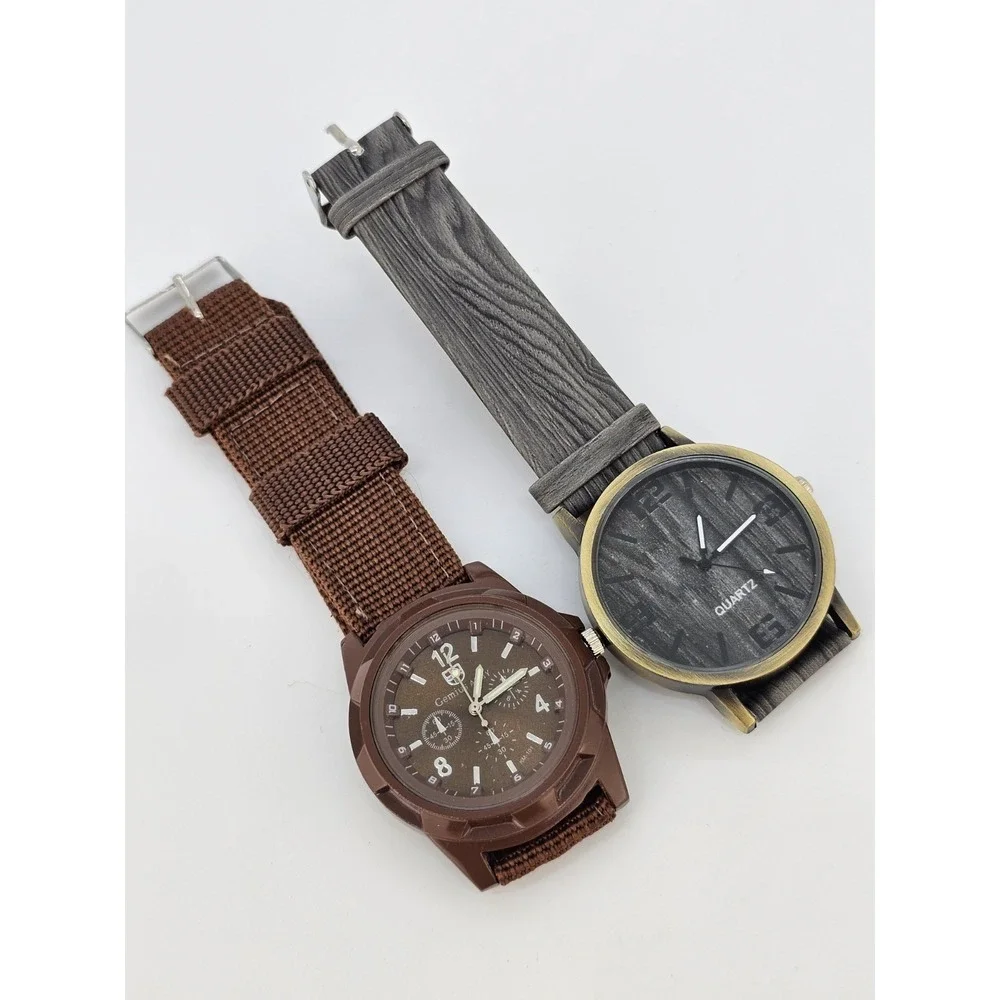 2X Men's Analog Watches 40MM Brown Gray Dial Brown Gray Bands‎ New Battery